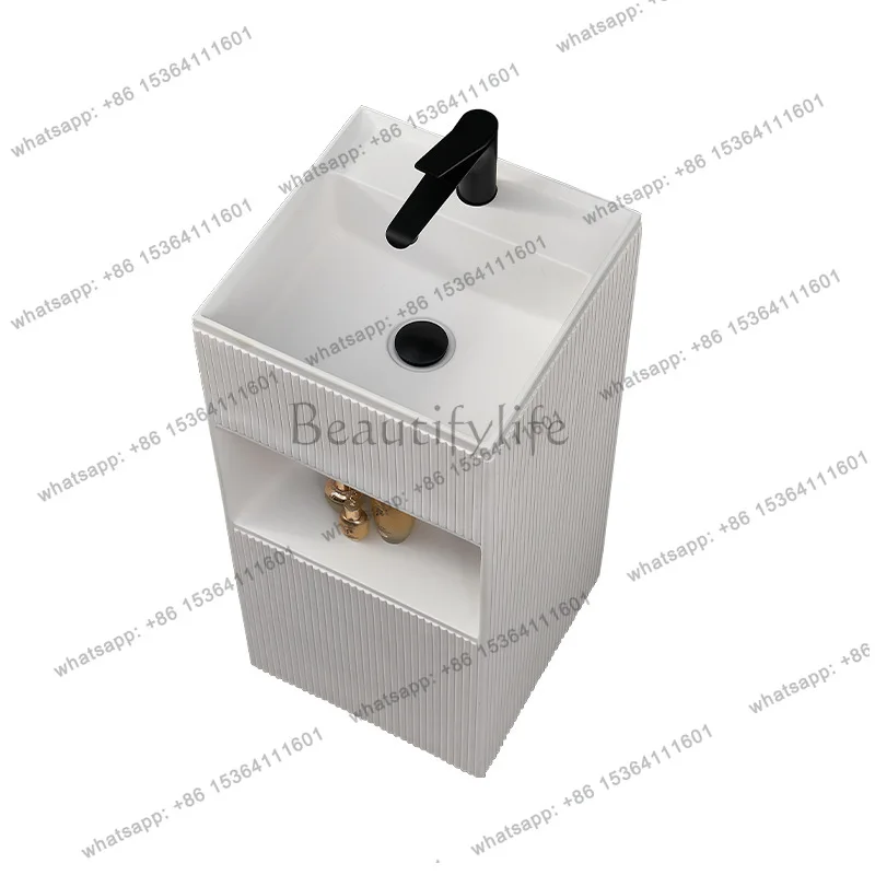 Creative integrated floor-to-ceiling wash basin Modern simple artificial stone cream wind square column wash basin