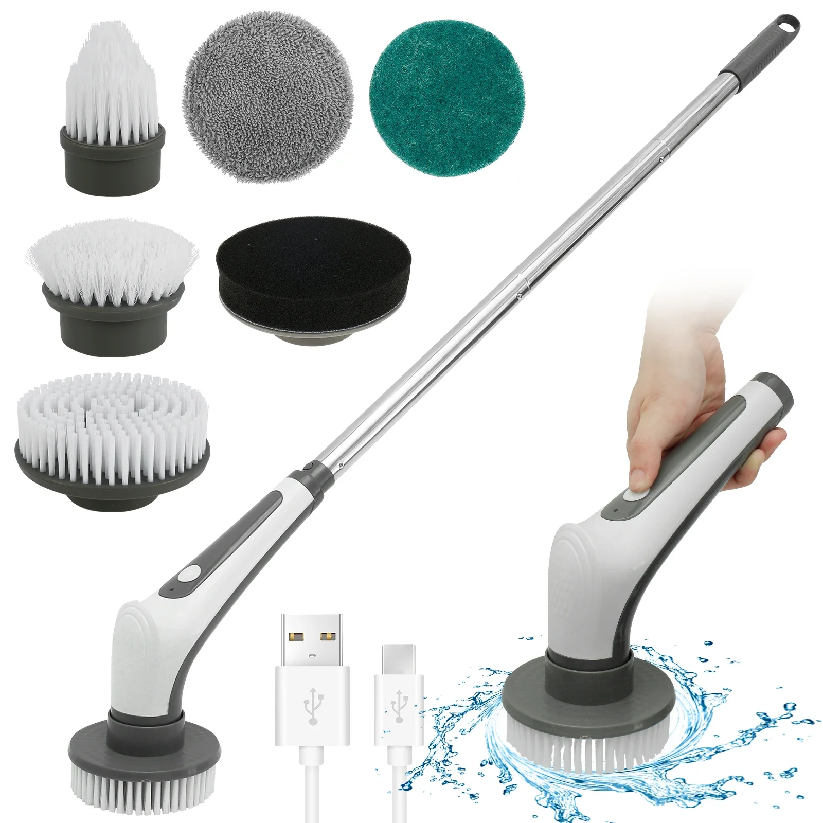 Electric Spin Scrubber with 6 Replacement Brush Heads Cordless IPX8 Waterproof Spinning Scrubber Brush with Removable Handle