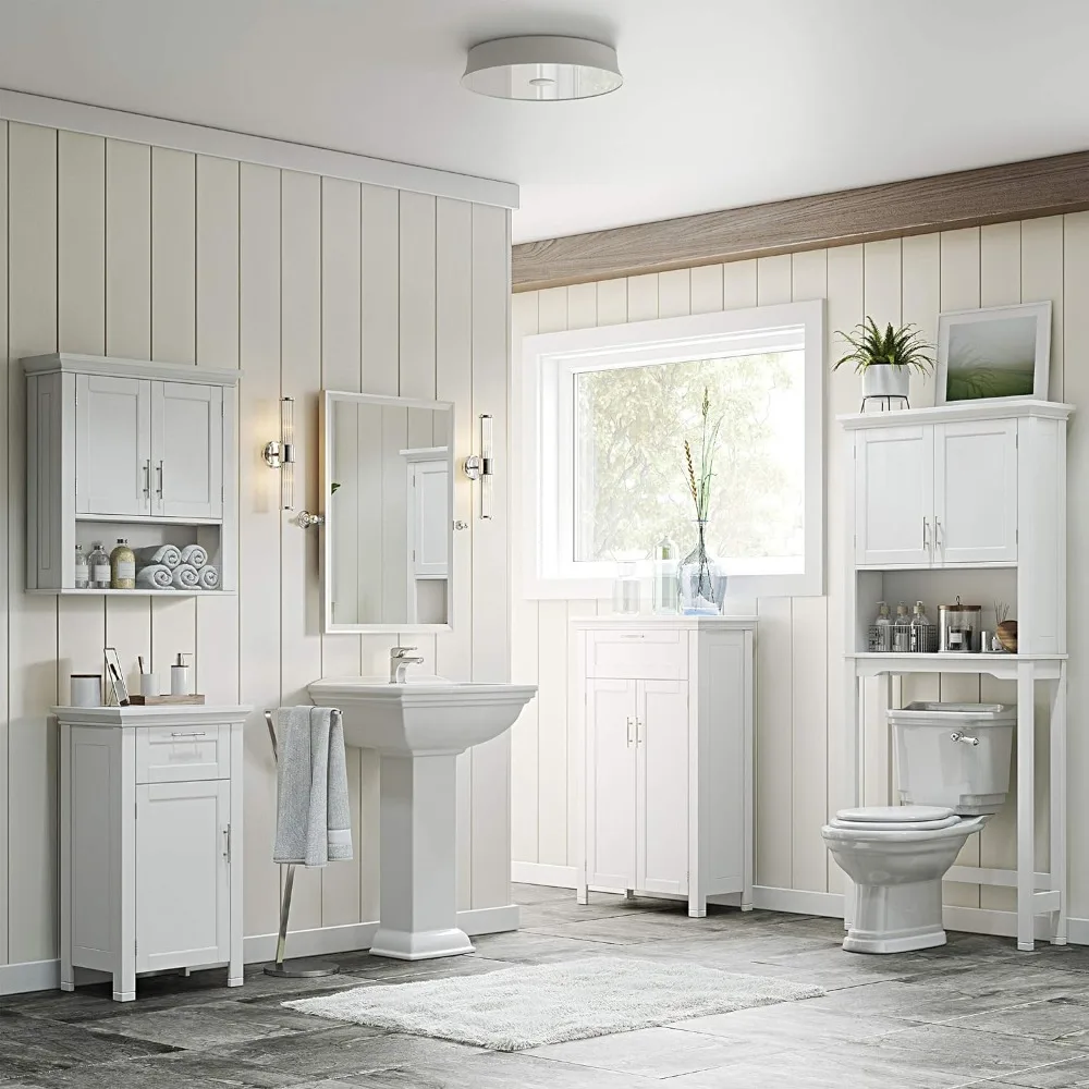 White Somerset Bathroom Over the Toilet Storage Spacesaver with Open Shelf and Two Doors, Size