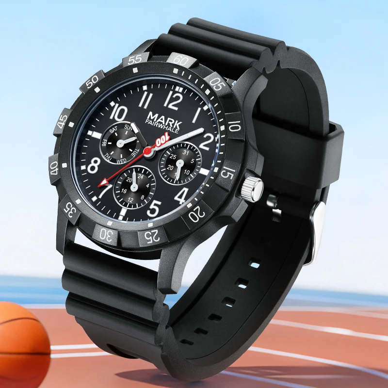 

MARK FAIRWHALE Luxury Sport Watch for Men Chronograph Quartz 3ATM Waterproof Lightweight TPU Strap Fashion Wristwatch