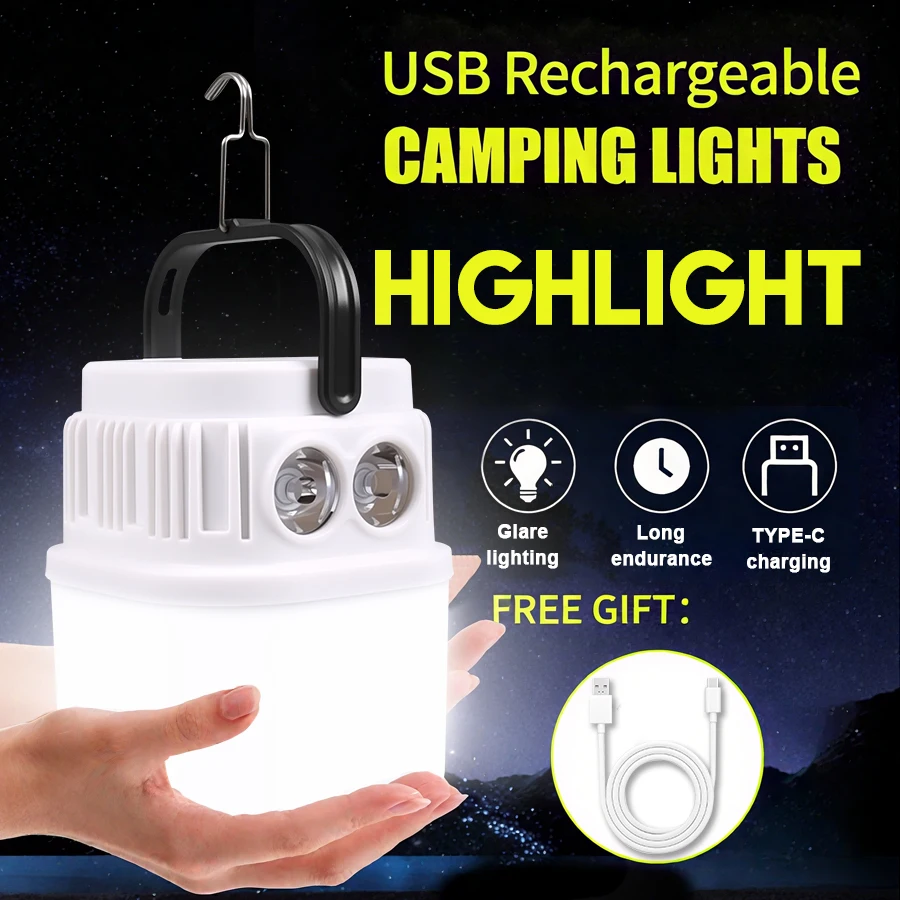 

Solar LED Light Bulb USB Rechargeable Camping Light 1200mAh Portable Outdoor Searchlight Multiduty Hanging Lamp with Flashlight