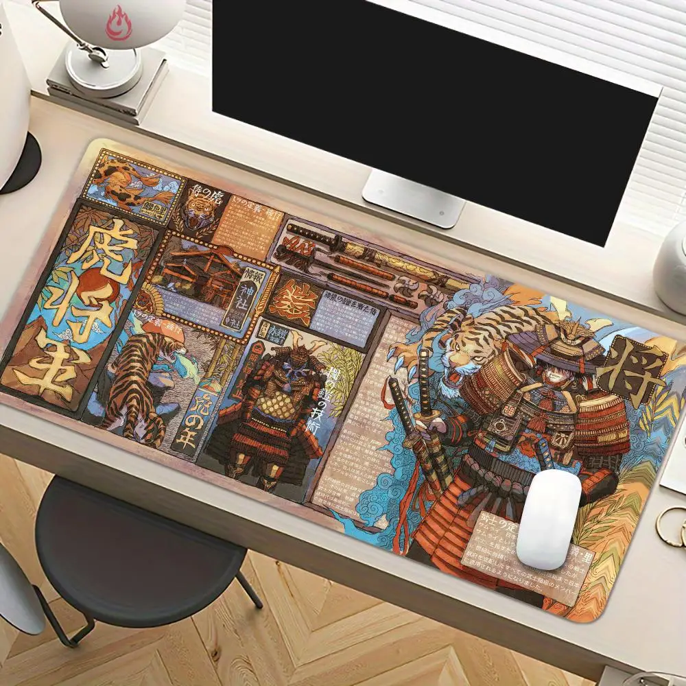

Ukiyo-e Aesthetic Tiger Samurai Design gaming Mouse pad Desk Mat Non-Slip office carpet pc accessories Gaming mats tapis souris