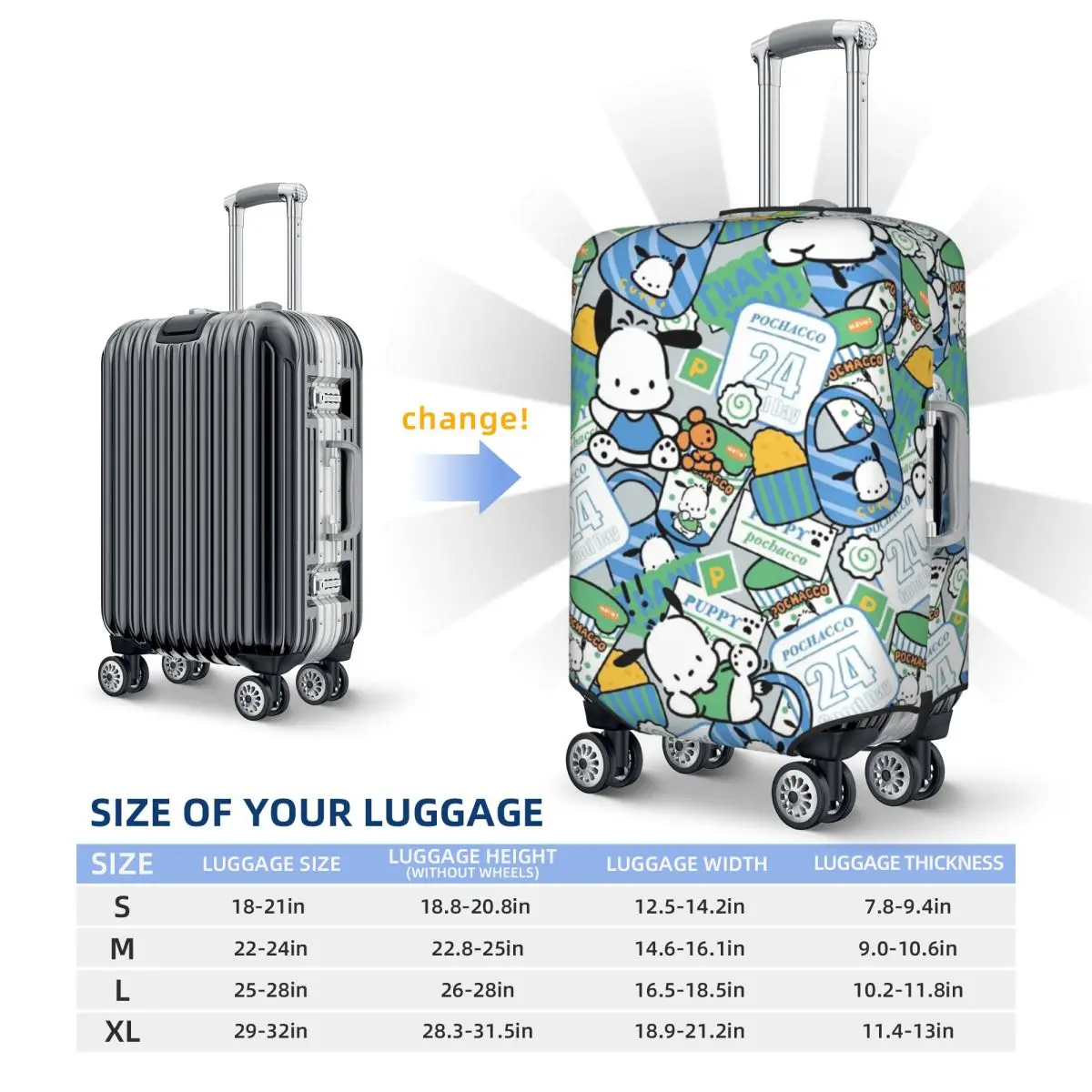 Housse de protection pour bagages Pochacco, personnalisée, élastique, pour valise de voyage