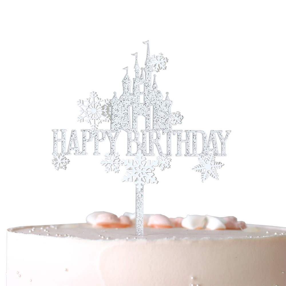 Natale inverno fiocco di neve castello Cake Toppers Snow Banner tema principessa festa di compleanno Decor Frozen Snow Dessert Cupcake Decor