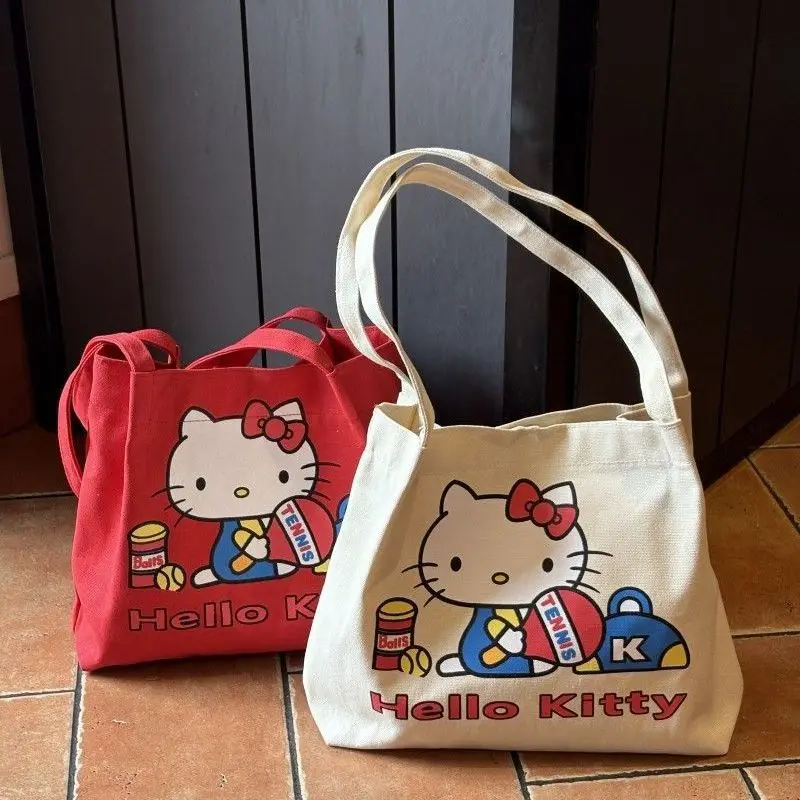 

Сумка-шоппер из холщовой ткани Sanrio Hello Kitty с теннисным принтом, портативная сумка для покупок, подарок, кавайный дизайн
