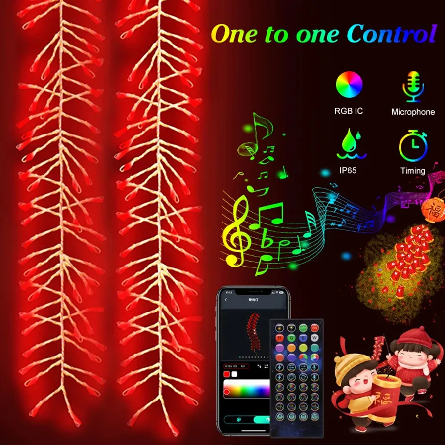 LED APP Intelligent Control Firecracker Garland Lights USB Remote RGB Christmas Fairy String Lights for Party Wedding Home Decor