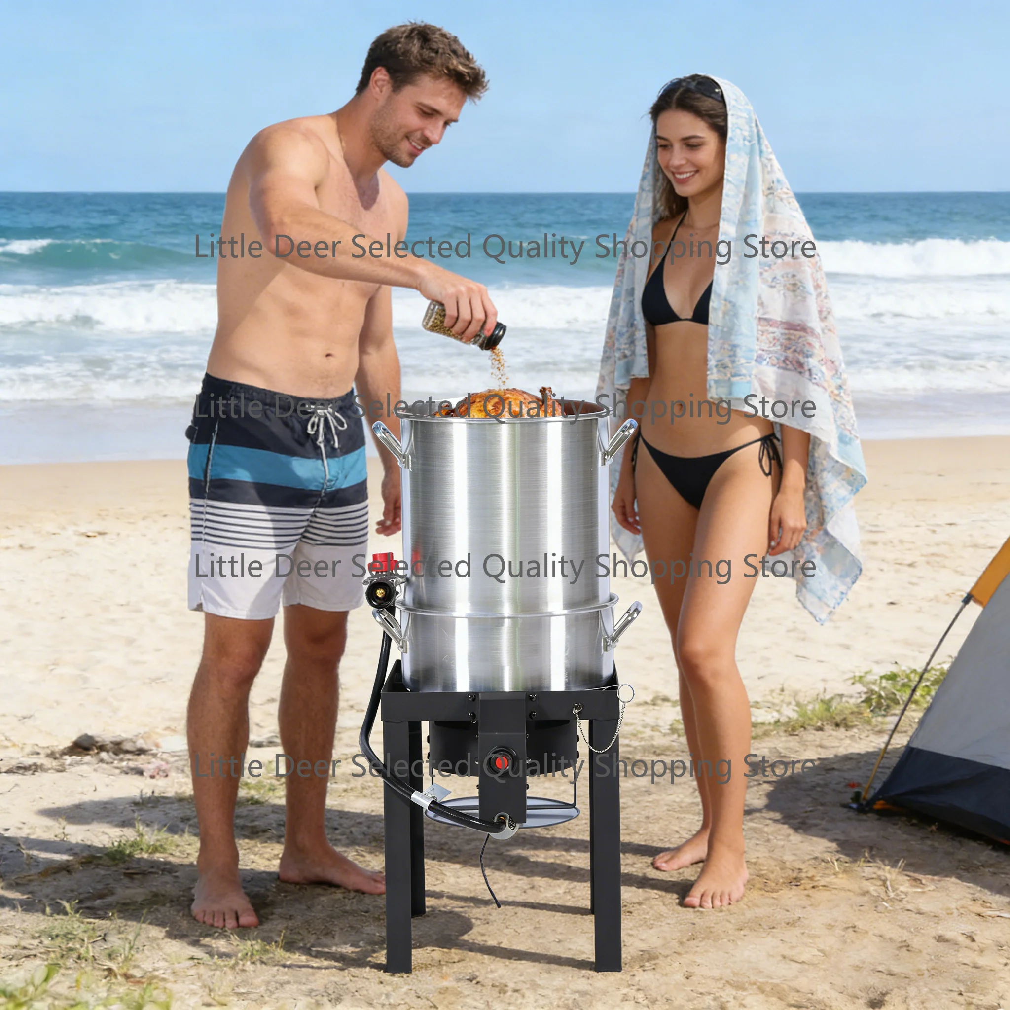 30QTe Turkey Fryer Set Silver Aluminum Pot Outdoor for Camping and Gathering with Friends