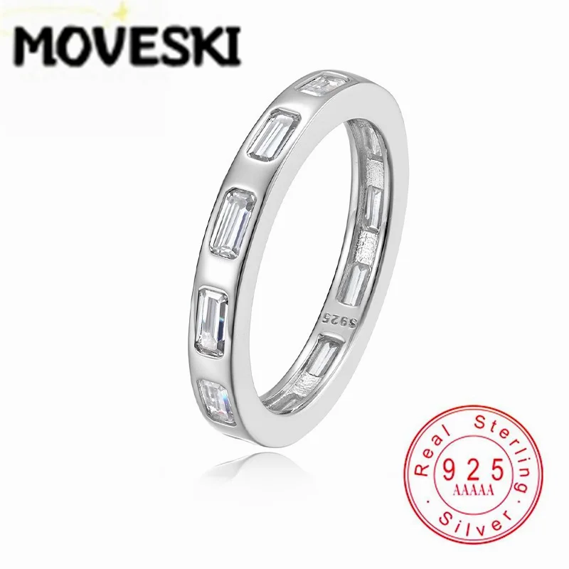 Baguette Cut Moissanite Full Eternity Band Ring Channel Stackable Wedding Band Real 925 Sterling Silver Jewelry For Women