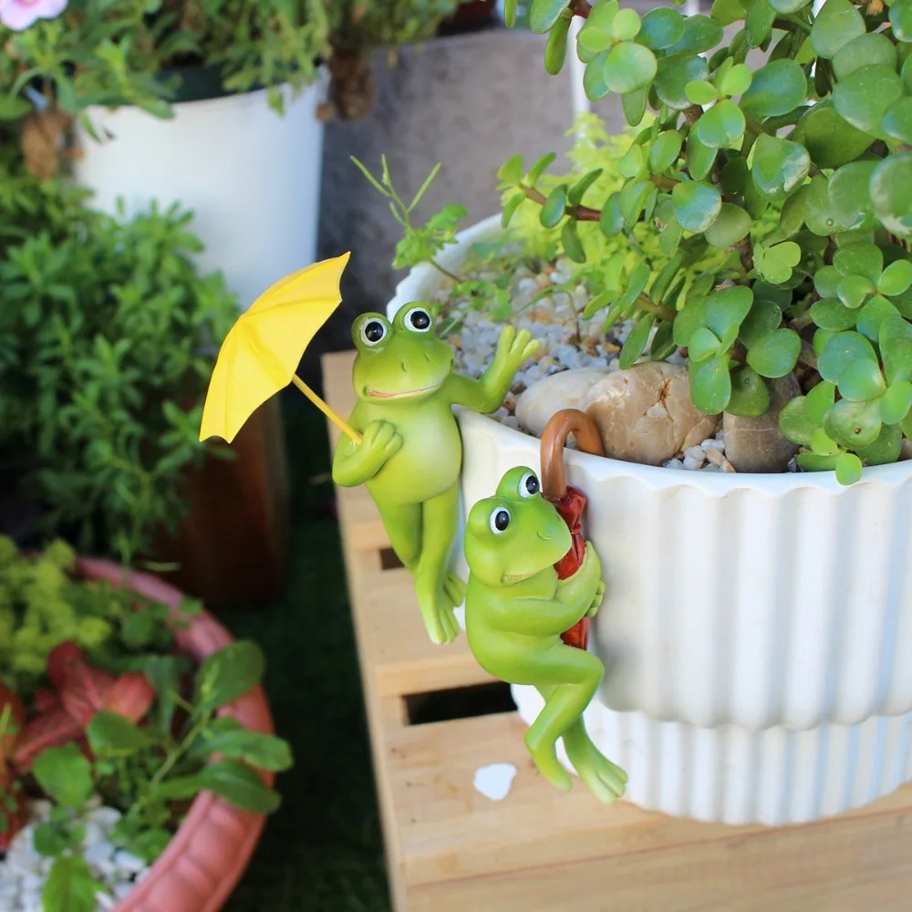 

Simulated Animal Umbrella Frogs Flower Pot Pendant Resin Statue Spring Garden Frog Bonsai Hanging Ornaments St. Patrick's Day
