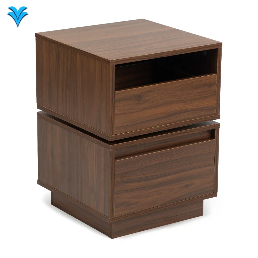 طاولة جانبية قابلة للدوران، طاولة بجانب السرير مع درجين، خزانة ذات درجين لغرفة النوم، جوز