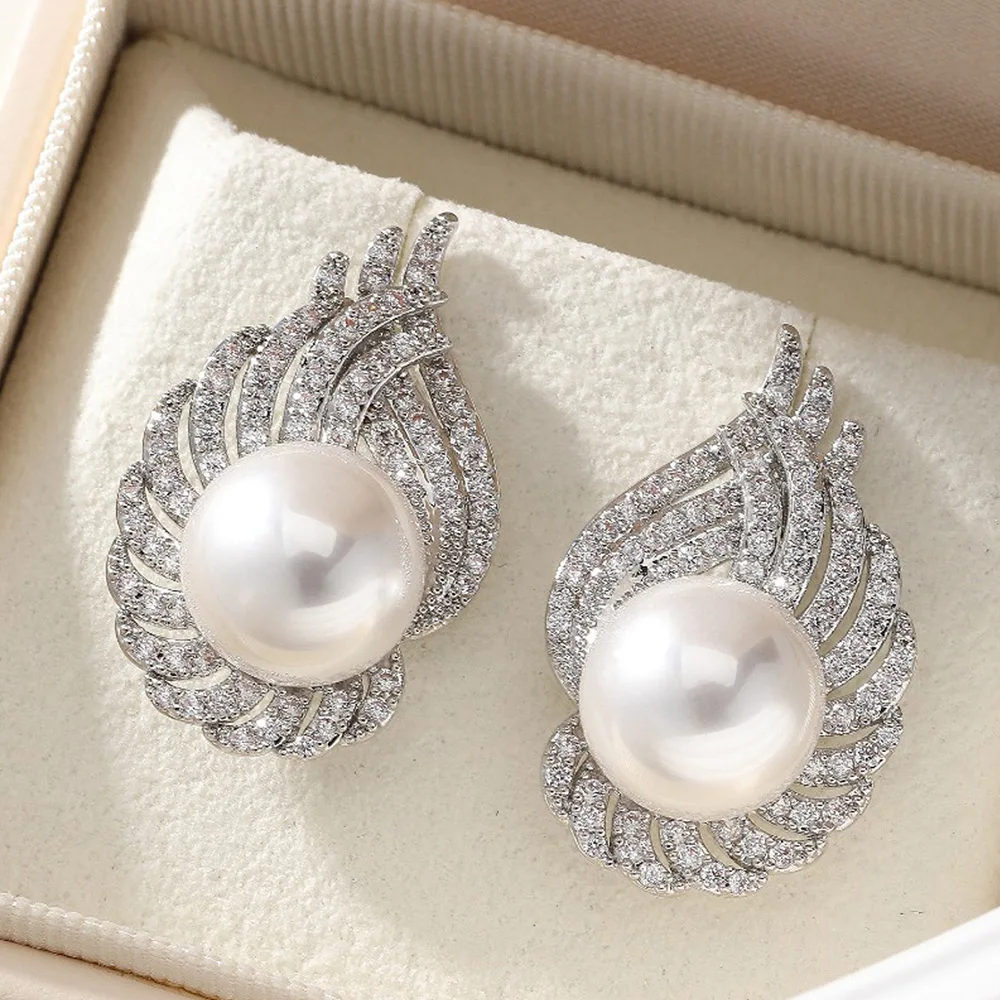 

Missvikki New Trendy Noble Pearl Clear CZ Earrings for Women Lady Anniversary Gift Jewelry Wholesale Valentine's Day