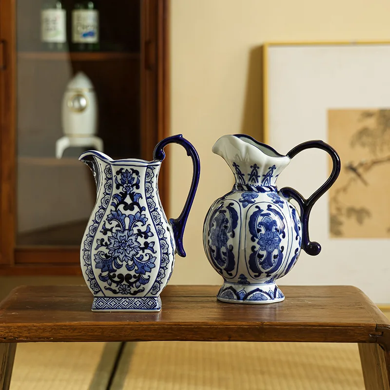 Retro Chinese-style Vase Large Capacity Non-fading Anti-tip Aquaponics Vase Classics Modern Blue and White Porcelain Home Decor