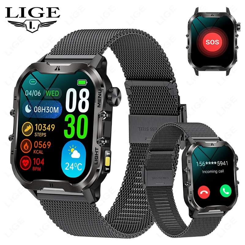 

Reloj Inteligente Smart Watch Men Flashlight Fitness Tracker Health Monitor SOS Bluetooth Call Military Outdoor Men's Smartwatch