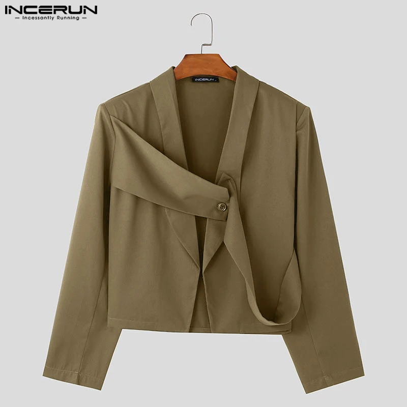 Fashion Well Fitting Tops INCERUN New Mens Deconstruction Design Solid Suit Coats Leisure Streetwear Cropped Long Sleeved Blazer