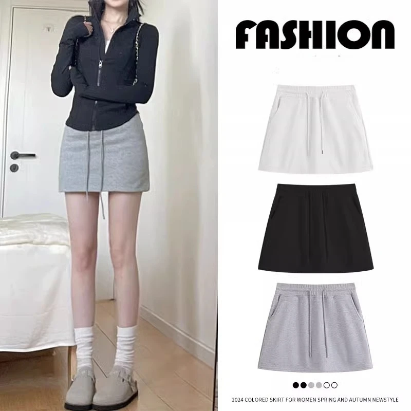 Grey Sports Short Skirt Anti Glare Women's Summer High Waist Hip Hugging Skirt Short A-line Skirt Pants and Skirt Comfortable