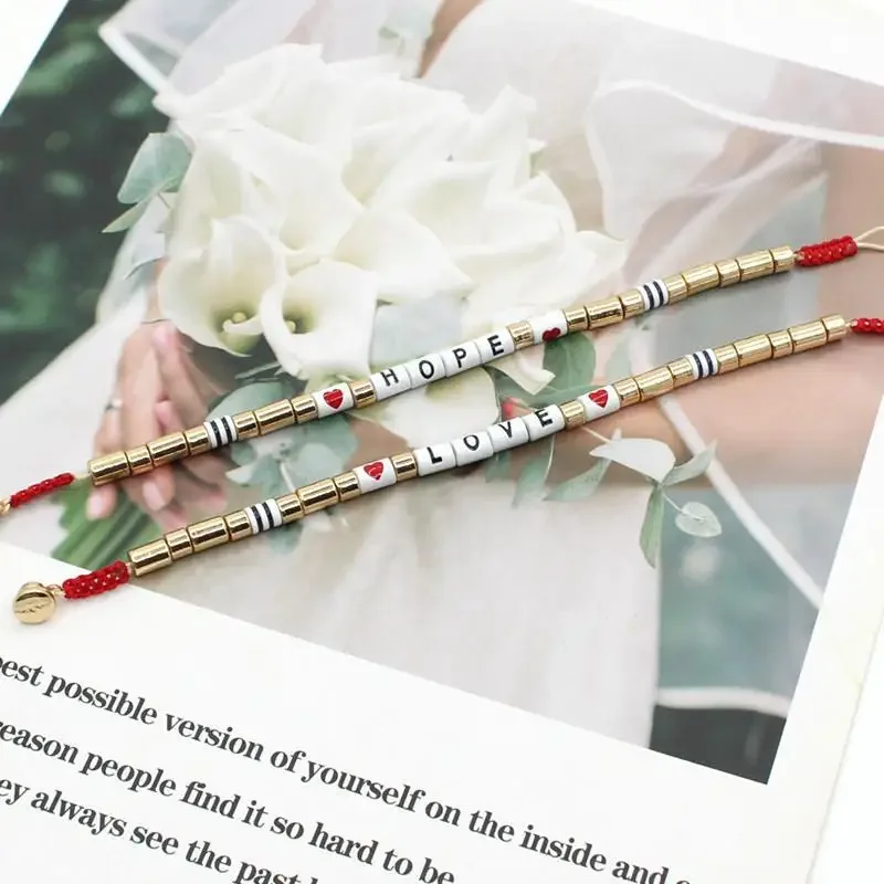 2023 New Popular Letters Can Be Customized Enamel Bohemian Letters Color Matching Elastic Tile Women Bracelet Jewelry
