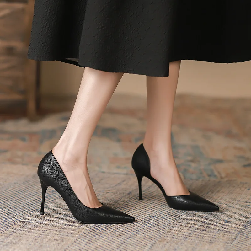 

Туфли женские на высоком каблуке, однотонные привлекательные офисные туфли-лодочки с острым носком, на тонком каблуке и с боковой подошвой