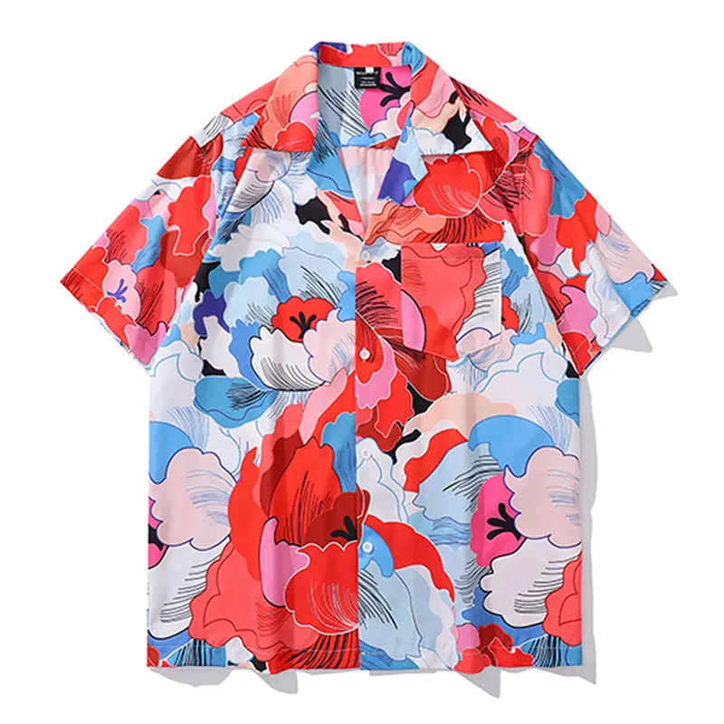 BEIANJI men clothing 2025 new Thai Hawaiian flower full print short-sleeved flower shirt men's summer casual Cuban collar shirt