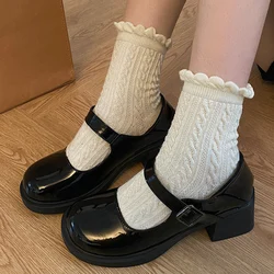 Women Cute Round Toe Black Patent Leather Height Heel Shoes Lady Casual Street Heel Shoes Retro Mary Jane Shoes Lolita Shoes