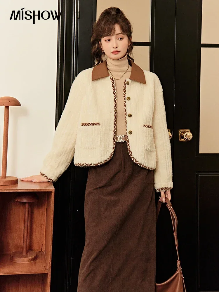 MISHOW Faux Fur Texture Patchwork Coats for Women 2023 Winter Casual Loose Suit Collar Fur Integrated Lady Outerwear MXC51W0105