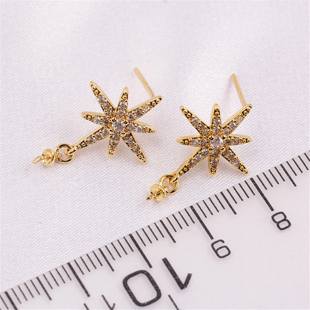 Domestic 14k Gold Plated Color Retaining Star Inlaid Zircon Pearl Earrings DIY Accessories for Women