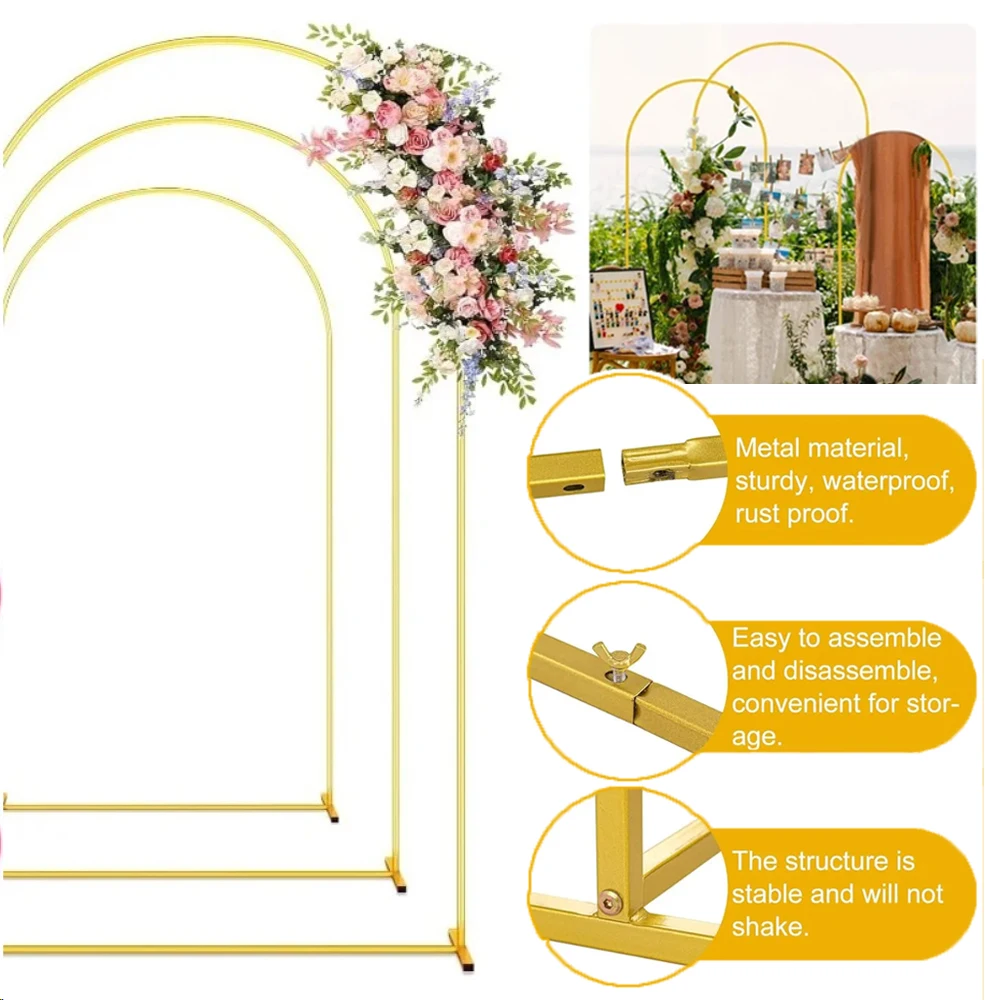 

Golden Metal Arch Frame Suitable for Weddings Anniversaries and Parties, Floral Arrangements Balloon Garland Stand Backdrop Wall