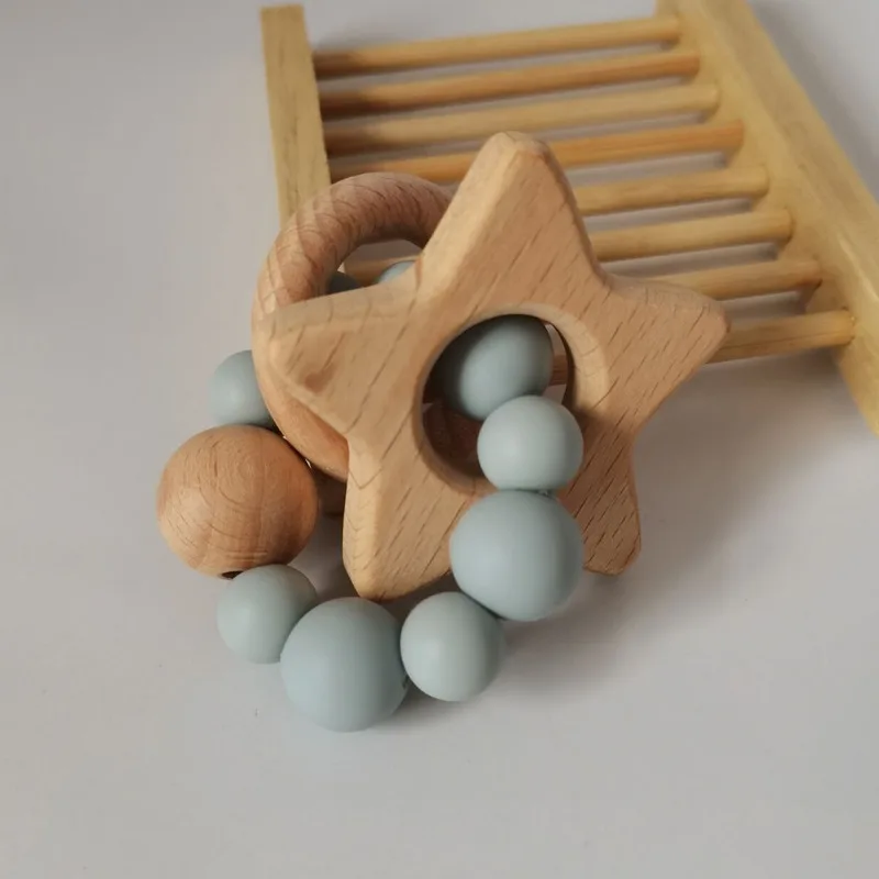 New Baby Products Cartoon Star Beech Wood Gum Creative Baby Silicone Bite Baby Teething Toys Bebes Accessories Silicone Beads