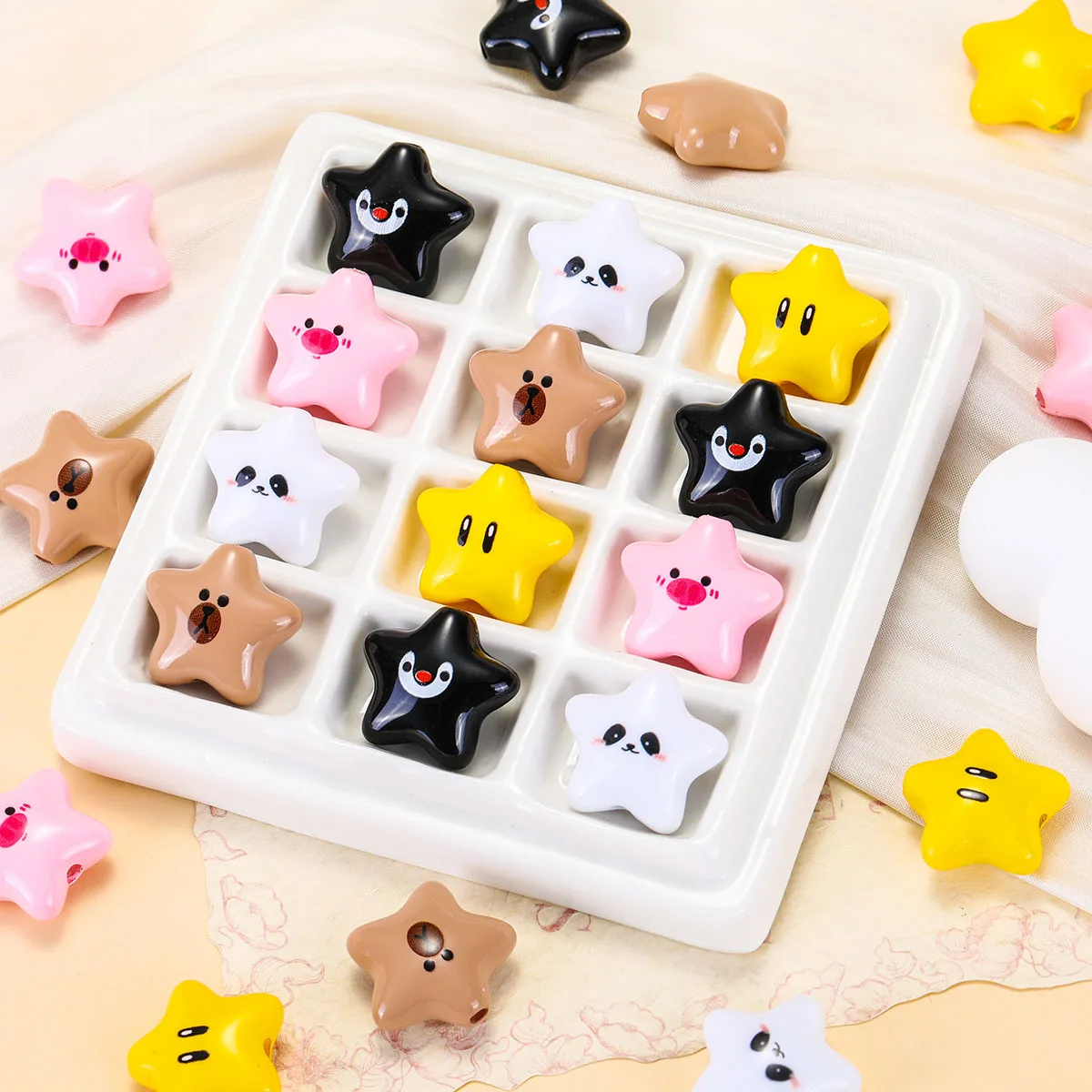 10pcs Yellow Star Acrylic Bead for DIY Gaming Inspired Kawaii Keychain beadable pen bookmark