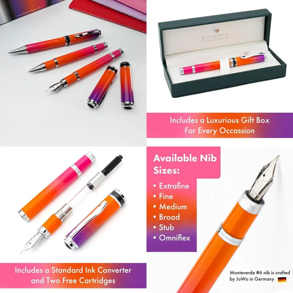 

Luxury Purple/Orange/Pink Ombre Harmony Medium Nib Refillable Fountain Pen with Gift Box