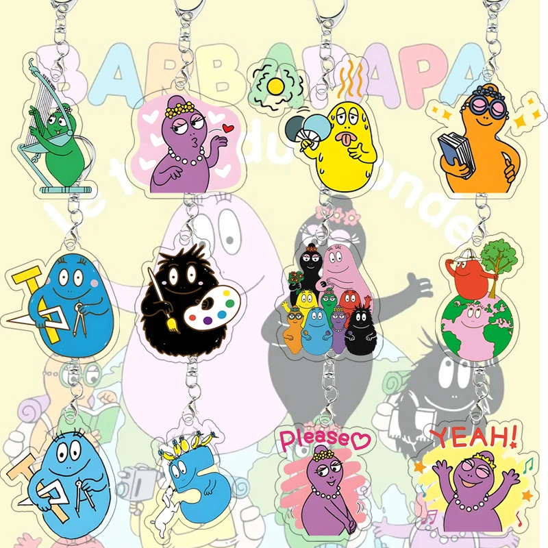 Niedlicher Barbapapa Acryl-Schlüsselanhänger Cartoon-Familien-Taschenanhänger Anime-Charakter Schlüsselring Charms Barbalib Barbaboo Deko-Accessoires