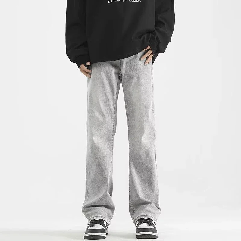 

American Style Unisex Trendy Baggy Yellow Mud Dyed Straight Leg Slim Casual Pants Man Simplicity Youthful Vitality Elastic Jeans