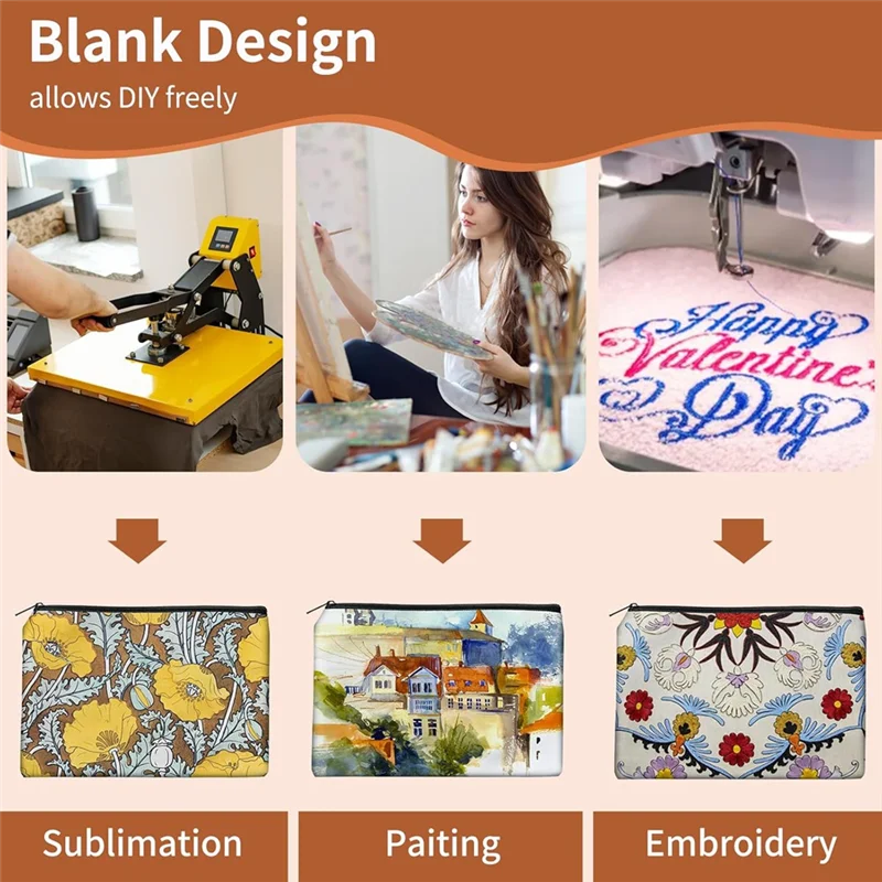 LITE-50 Buah Tas Rias Kanvas Kosong Sublimasi, Tas Rias Kosmetik Transfer Panas DIY Kosong Massal untuk Tas Rias Pengiring Pengantin