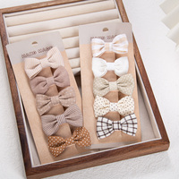 5Pcs/Set Ins Baby Girls Hair Clips Cute Froal Print Plaid Hairbows Checkered Gingham Hairpins Korean Safety Kids Headwear