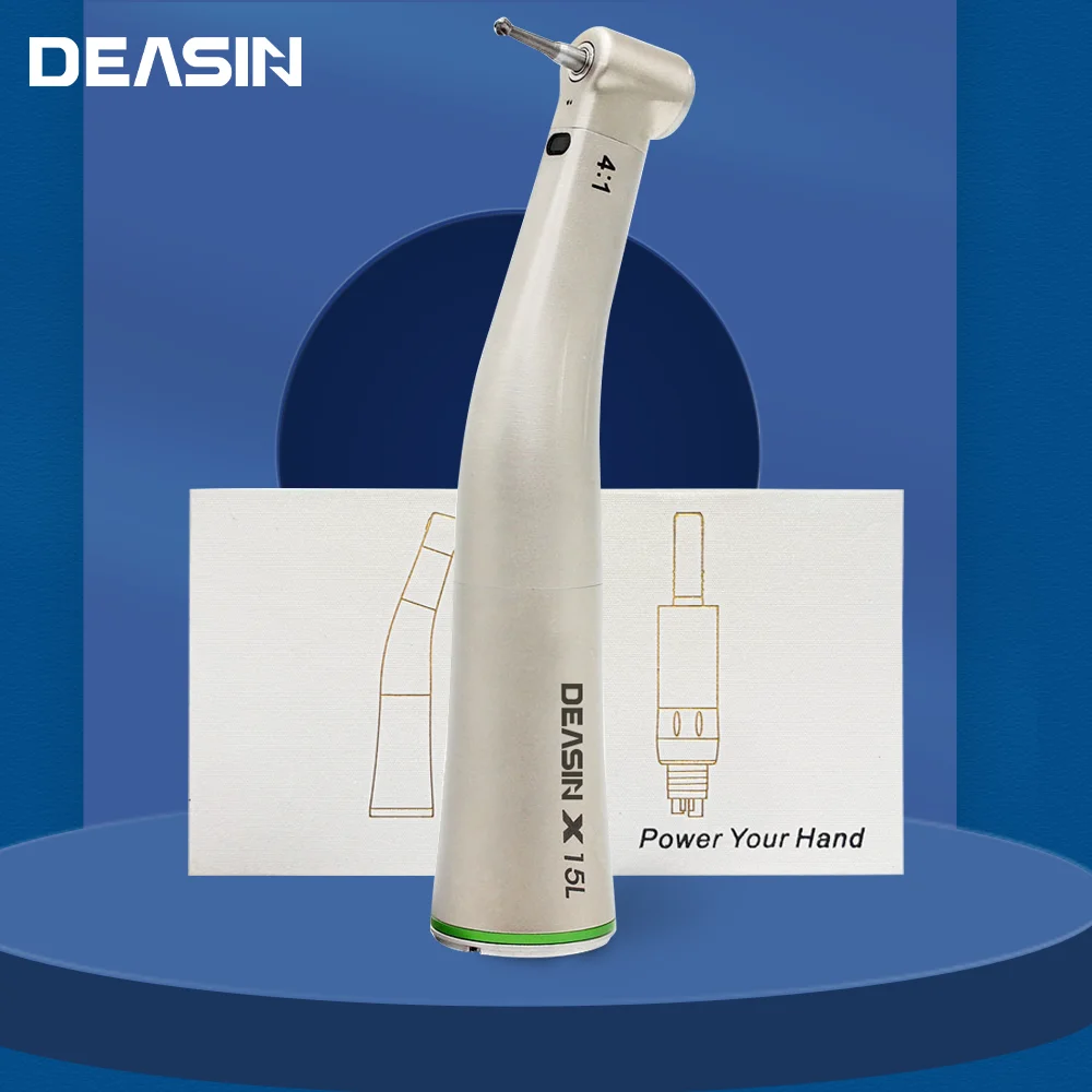 DEASIN Dental 4:1 Fiber Optical LED Contra Angle Low Speed Handpiece Green Ring Electric Micromotor Handpiece for Endodontics