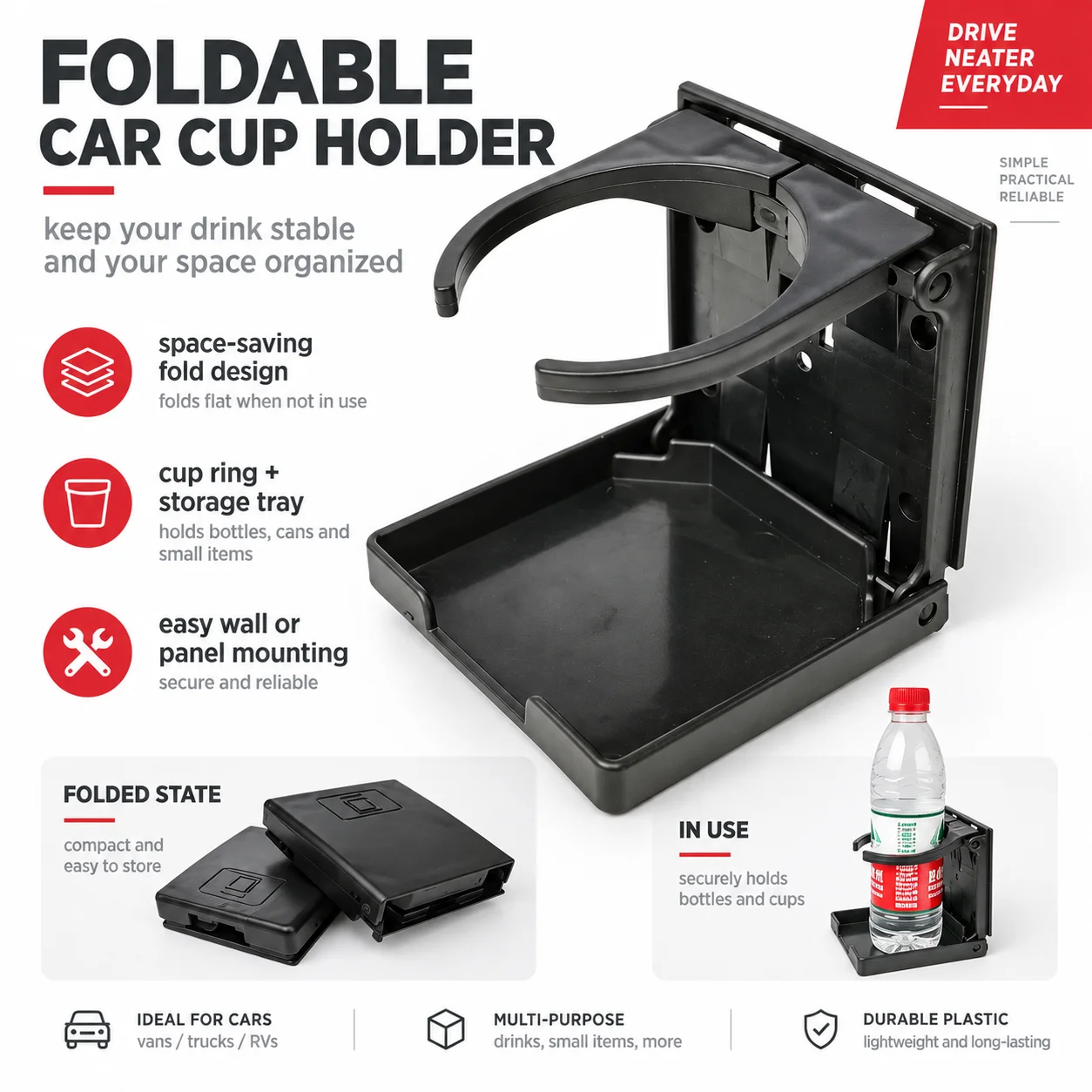 Universal Car Coaster Ducato Motorhome Auto Gadgets Cup Holder Expander Folding Drink Bottle Front Truck Boat Stand Accessories