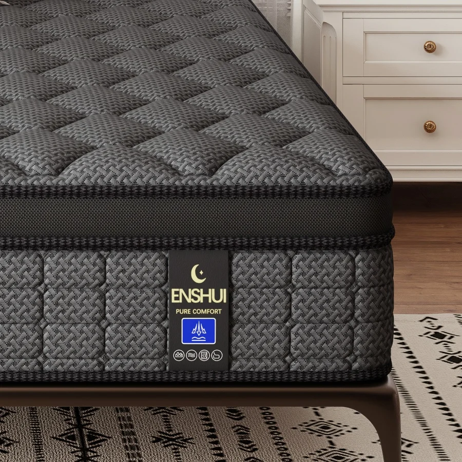 ENSHUI 12/14 Inch Hybrid Mattress Twin Full Queen King – Bed In A Box With Gel Memory Foam And Pocket Springs For Pressure Relief, Cool Breathable Sleep And Edge Support – Medium Firm, Durable, Fiberglass-Free And Odorless Mattress