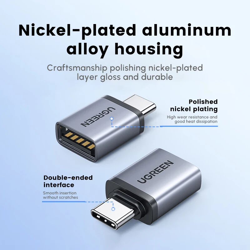 UGREEN USB-C/M إلى USB2.0A/F OTG محول PVC مادة الألومنيوم المصبوبة