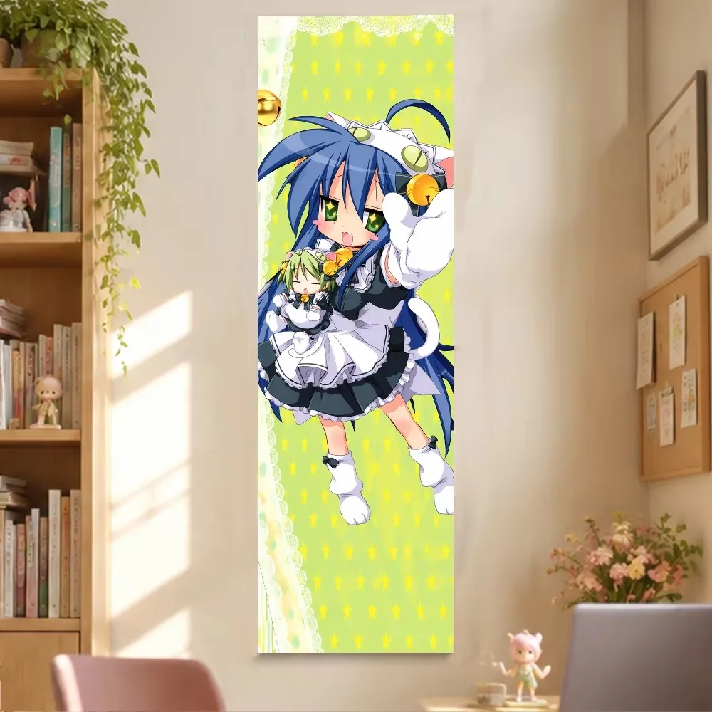 Lucky Star Anime Vertical Tapestry, Konata Izumi Cat Ear Maid Character Wall Hanging, Long Slim Wall Cloth For Otaku Bedroom