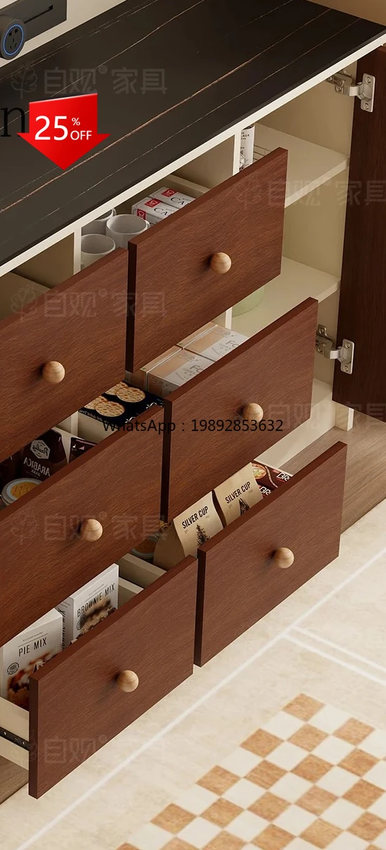 

ZZ medieval glass door dining side cabinet retro storage chest cabinet multi-functional rock slab countertop tea cabinet
