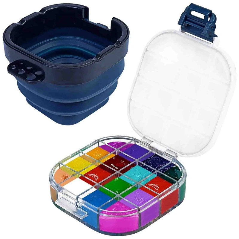 

1 Piece Airtight Paint Saver Storage Palette Box Include Paint Brush Basin, Perfect For Gouache Blue