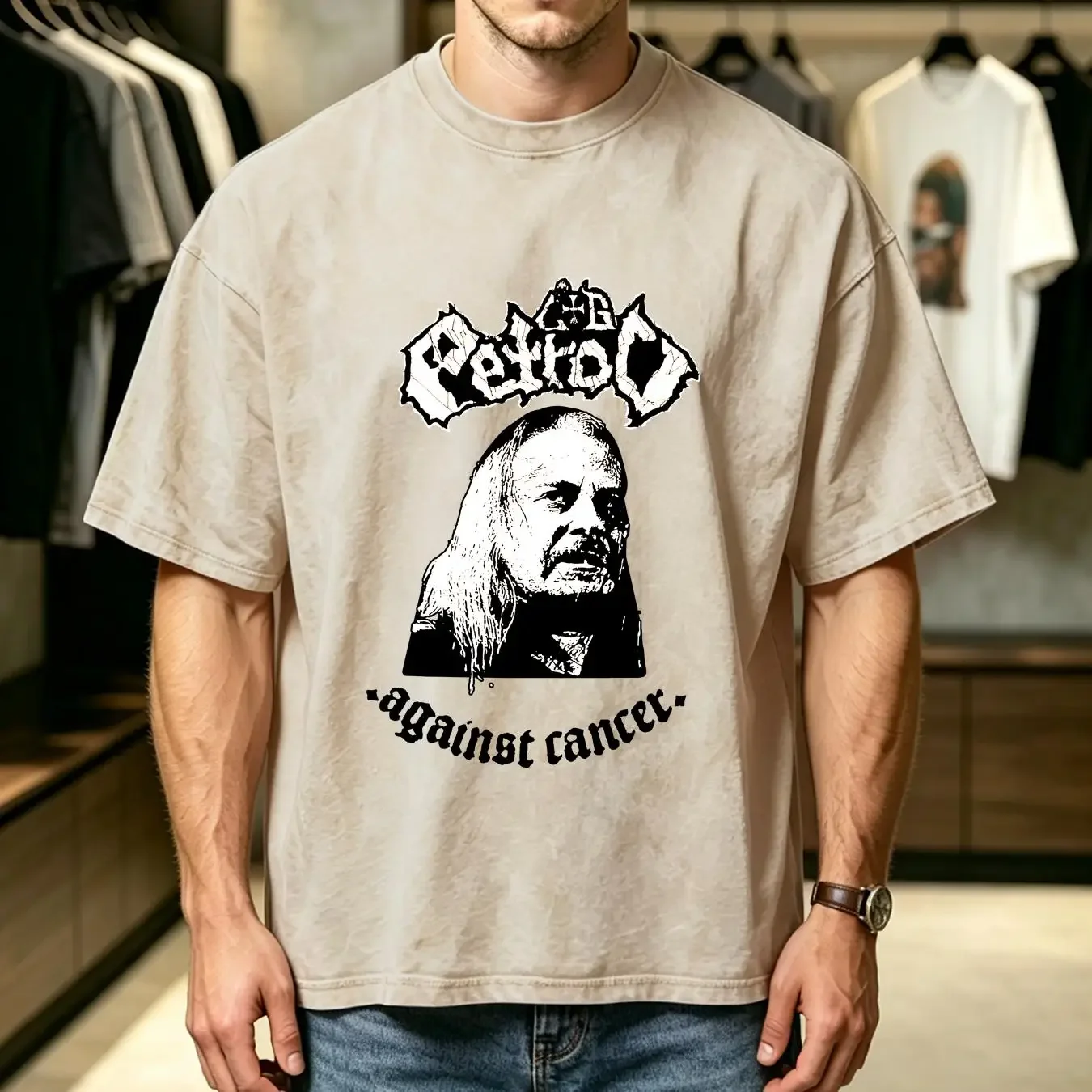 washed T Shirt L G Petrov Against Cancer XL Treatment SupporT Entombed long or short sleeves vintage Washed Stylish streetwear