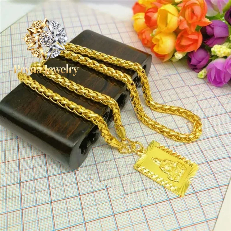 Pryna Jewelry   9999 genuine gold 24K gold couple pendant, round bead necklace, gold jewelry pendant