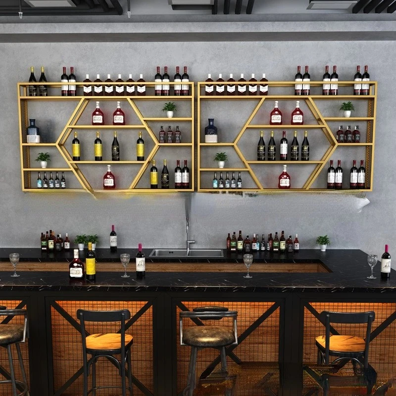 Bar Bar Bar New Wall-Mounted Wine Rack Creative Wine Rack with Light Iron Storage Rack Wine Cabinet Restaurant Display Shelf