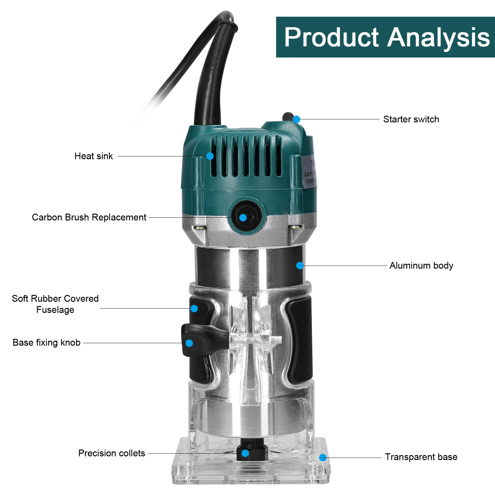 600W Electric Trimmer Multifunctional Wood Milling Trimming Engraving Slotting Machine Versatile Woodworking Router Power Tool