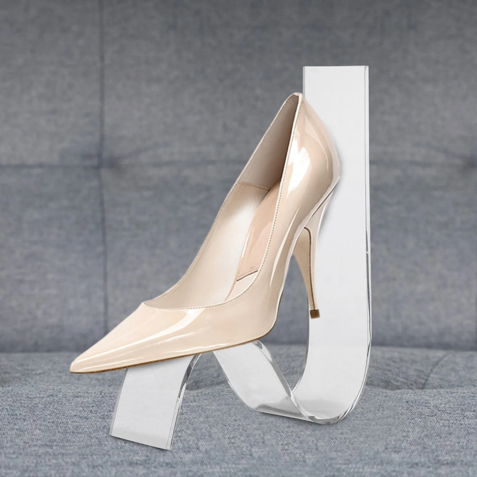2Pcs Transparent Acrylic High Heels Display Rack S-Shape Elegant Shoe Holder for Supermarket Shop Home Office Visual Display