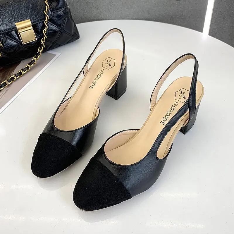 Summer Sandal For Women High Heels Sandals Retro Closed Square Toe Mules Shoes Girls Wedding Shoes Elegant Womans Low Heels