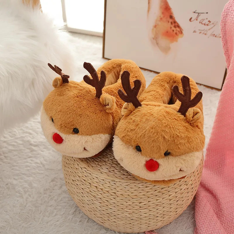 One Size Cute Warm Dog Slipper Gray Husky Winter Home Floor Soft Animal Slippers Female Slipper Girls Winter Warm Shoes