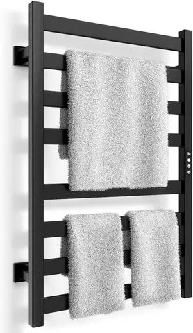8-Bar Electric Towel Warmer with Timer & Smart Control, Stainless Steel Bathroom Heater Rack