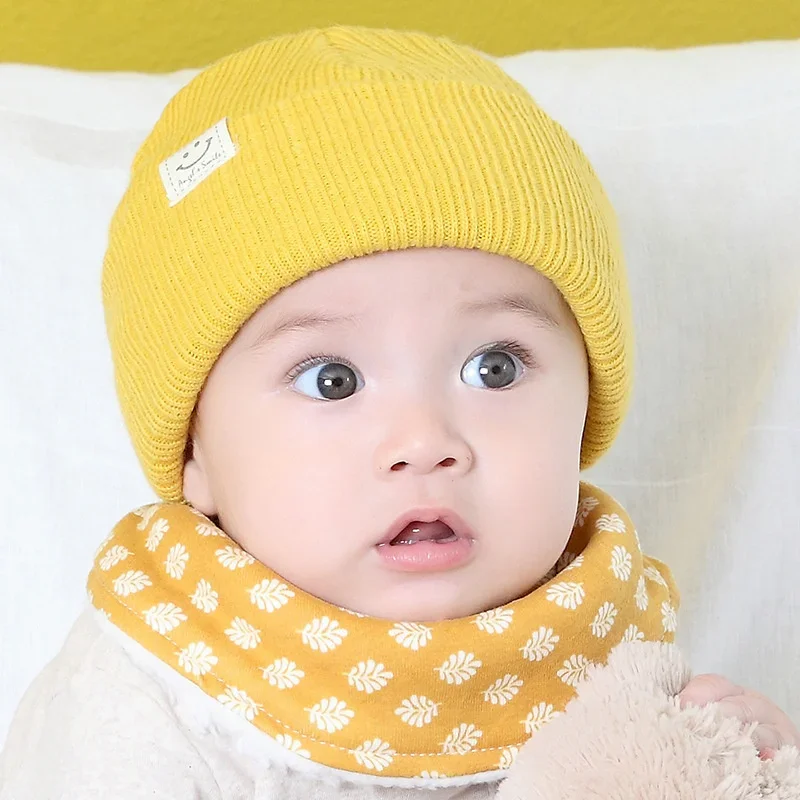 Newborn Spring Hat Crochet Smiling Badge Infant Bonnet Baby Cap for Girls Boys Kids New Baby Spring Autumn And Winter