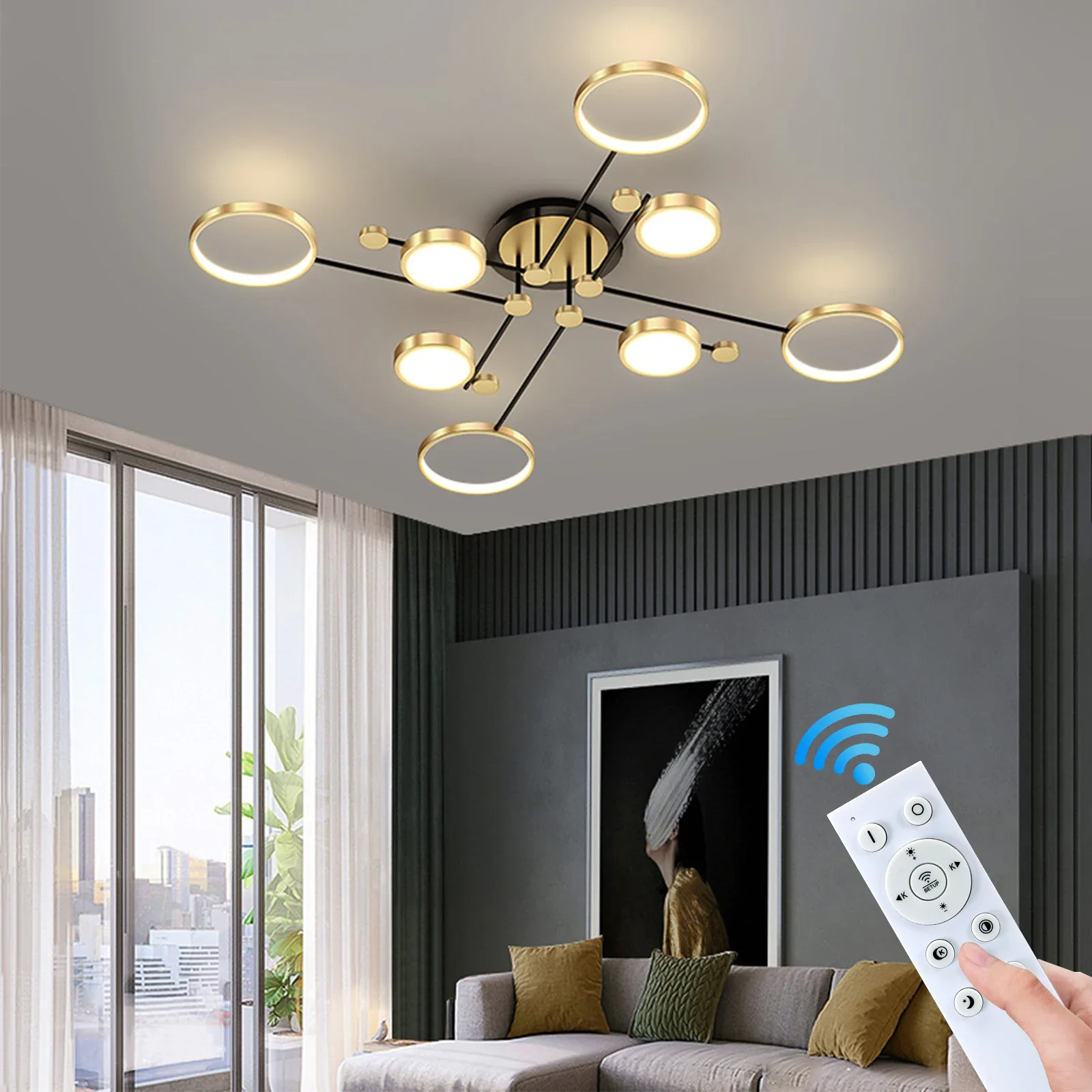 

Nordic Pendant Light Gold Black Ceiling Chandelier Dimming Remote Control Lighting Fixture Bedroom Living Room LED Hanging Lamp